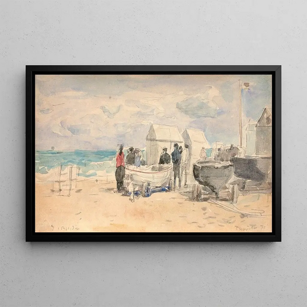 Les canots sur la plage de Trouville - Eugène Boudin — quadro incorniciato alla parete