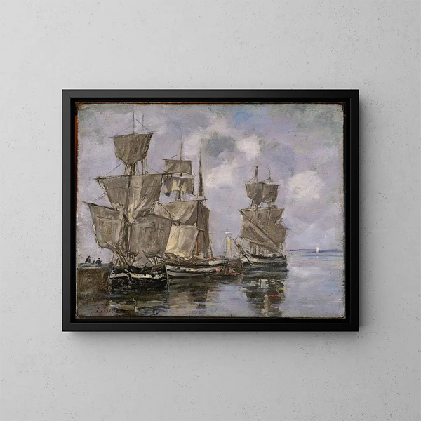 Navi nel porto di Honfleur - Eugène Boudin — quadro incorniciato alla parete