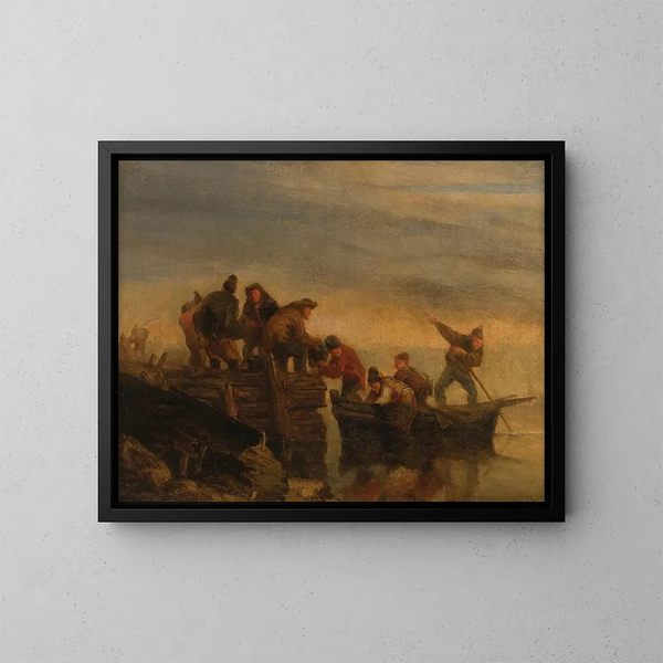 Pescatori sulla riva dell'acqua - Eugène Boudin — quadro incorniciato alla parete