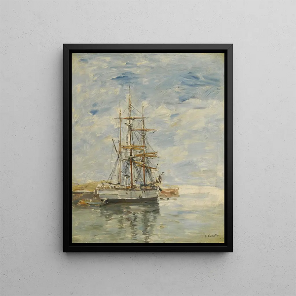 Tre-mastelli all'ancora - Eugène Boudin — quadro incorniciato alla parete