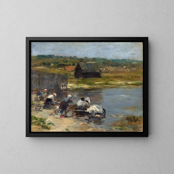 Lavatrici sul bordo dello stagno - Eugène Boudin — quadro incorniciato alla parete