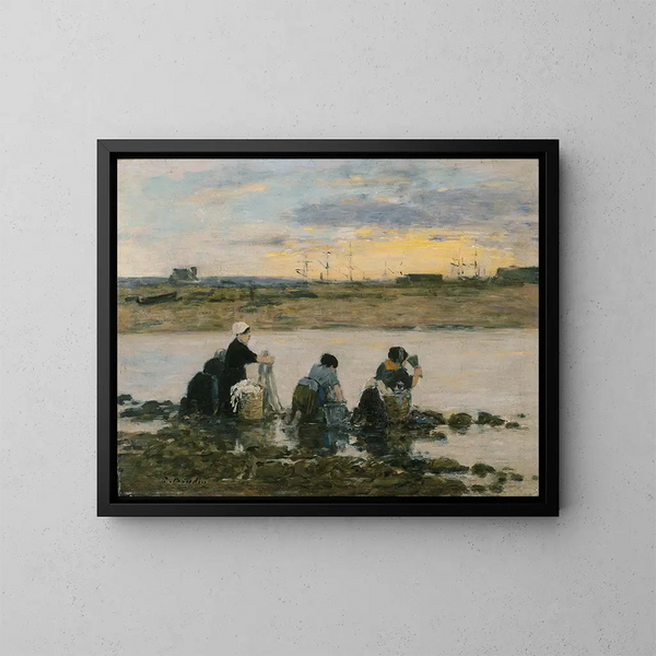 Lavatrici sul bordo del fiume - Eugène Boudin — quadro incorniciato alla parete