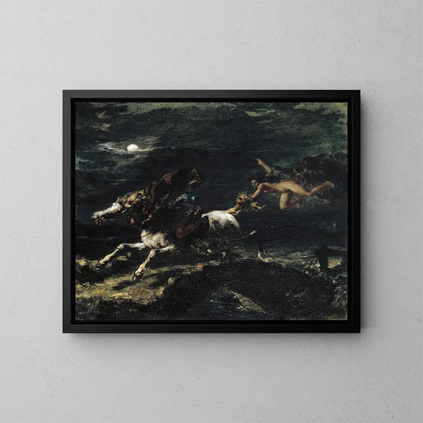 Tam O'Shanter inseguito dalle streghe - Eugène Delacroix — quadro incorniciato alla parete