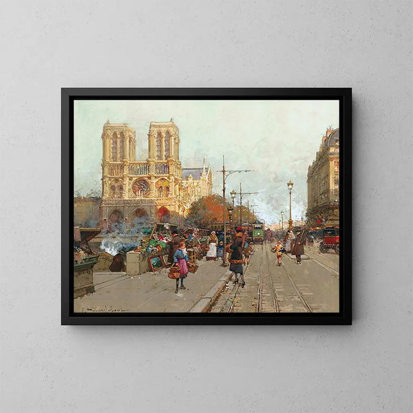 Notre-Dame de Paris vista dal lungofiume di Montebello - Eugène Galien-Laloue — quadro incorniciato alla parete