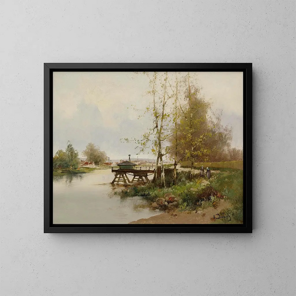 L'étang au bord du village - Eugène Galien-Laloue — quadro incorniciato alla parete