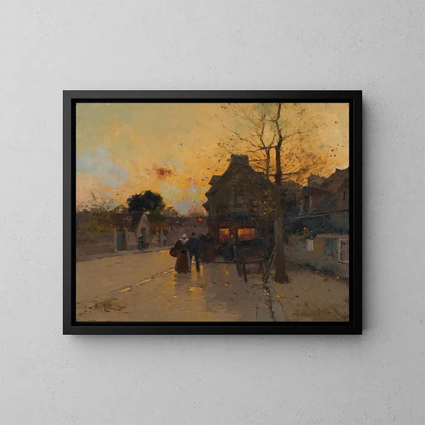 Villaggio una sera d'autunno - Eugène Galien-Laloue — quadro incorniciato alla parete