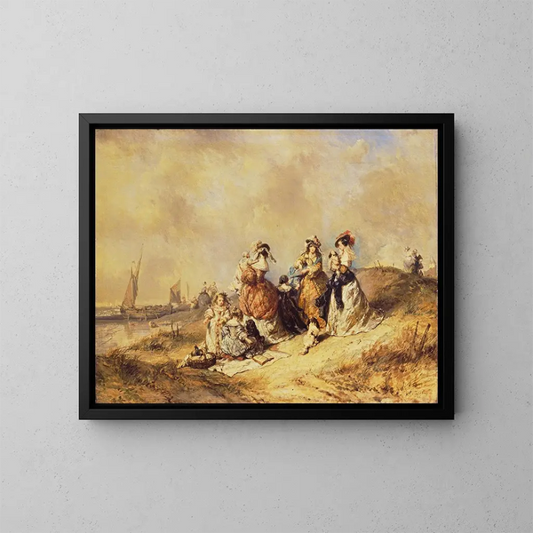 Una passeggiata sulla riva del mare - Eugène Isabey — quadro incorniciato alla parete