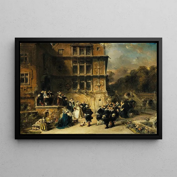 Ricezione alla corte in un castello - Eugène Isabey — quadro incorniciato alla parete