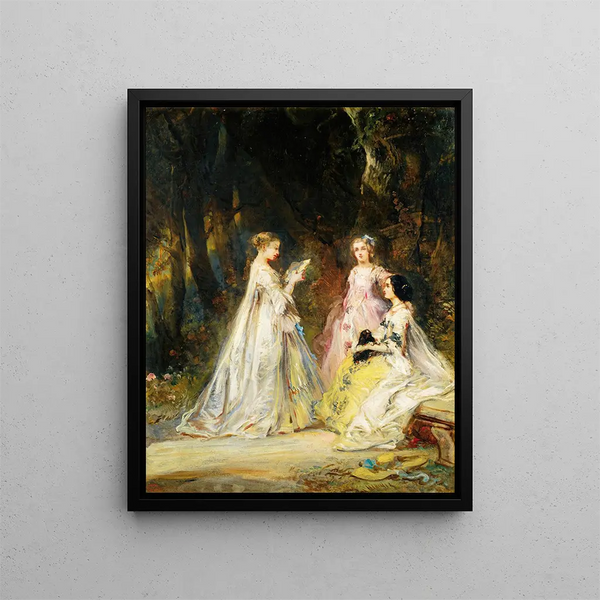 Lettura nel parco - Eugène Isabey — quadro incorniciato alla parete