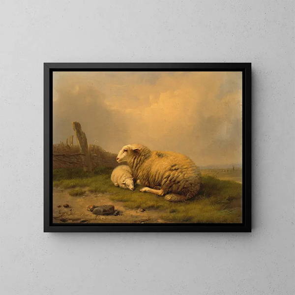 Un ovino e un agnellino a riposo - Eugène Joseph Verboeckhoven — quadro incorniciato alla parete