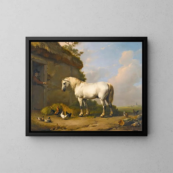 Alla porta della stalla - Eugène Joseph Verboeckhoven — quadro incorniciato alla parete