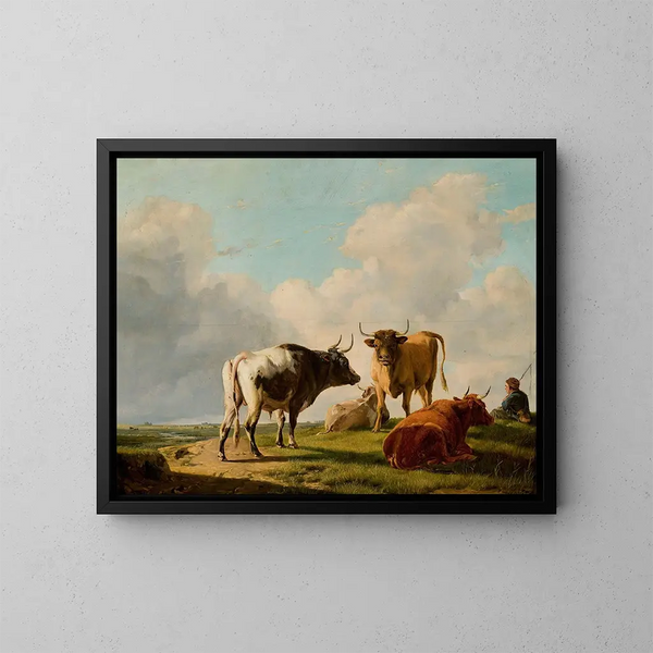 Vacche nel prato - Eugène Joseph Verboeckhoven — quadro incorniciato alla parete