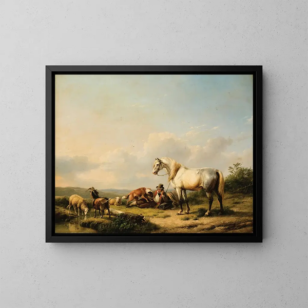 Cavaliere a riposo - Eugène Joseph Verboeckhoven — quadro incorniciato alla parete