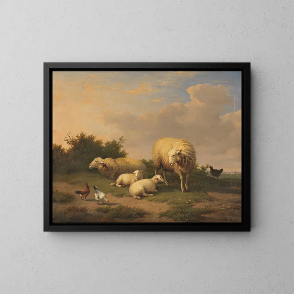 Pecore e agnelli - Eugène Joseph Verboeckhoven — quadro incorniciato alla parete