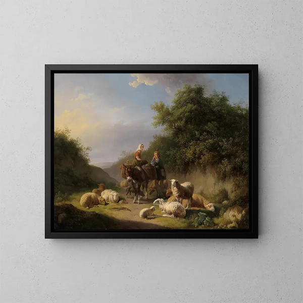 Bergère e pastore - Eugène Joseph Verboeckhoven — quadro incorniciato alla parete