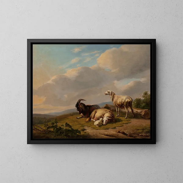 Pecore e capre in un paesaggio - Eugène Joseph Verboeckhoven — quadro incorniciato alla parete