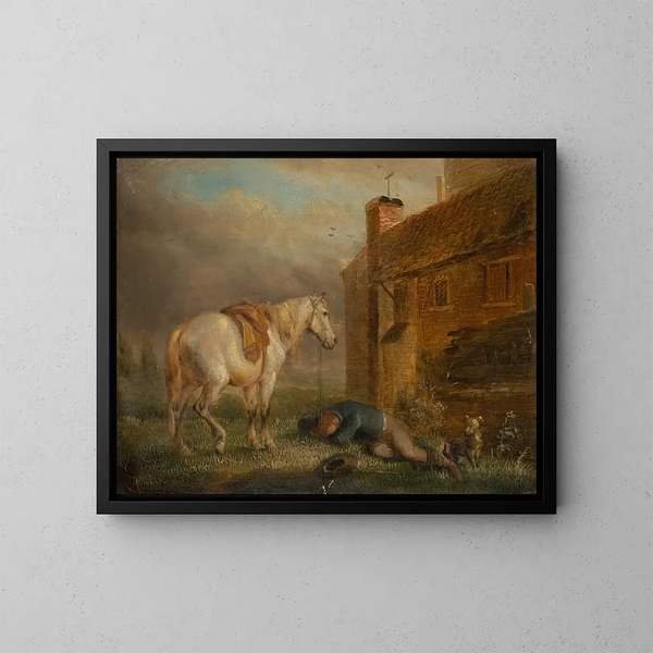Uomo a cavallo addormentato e monta - Eugène Joseph Verboeckhoven — quadro incorniciato alla parete
