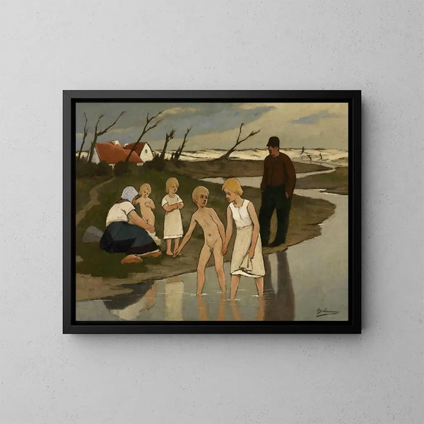 Bambini che si bagnano - Eugène Laermans — quadro incorniciato alla parete