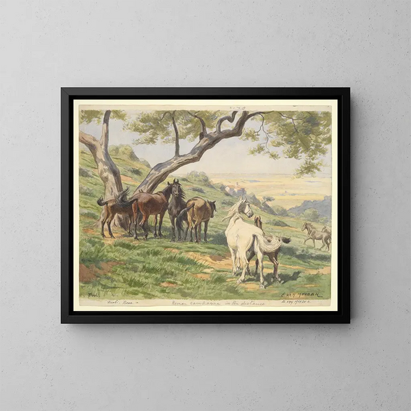 Cavalli in un campo a Tivoli - Évart Louis van Muyden — quadro incorniciato alla parete