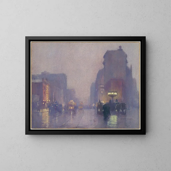 Broadway in una serata piovosa - Everett L. Warner — quadro incorniciato alla parete