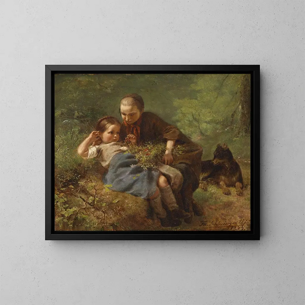 Bambini nella foresta - Felix Schlesinger — quadro incorniciato alla parete