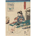 Riproduzione del dipinto Donna a tavola, gatto bianco che salta su una farfalla - Utagawa Kuniyoshi