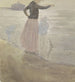 Donna con due bambini e un piccolo cane sulla spiaggia - Johan Antonie de Jonge — vista dell’opera