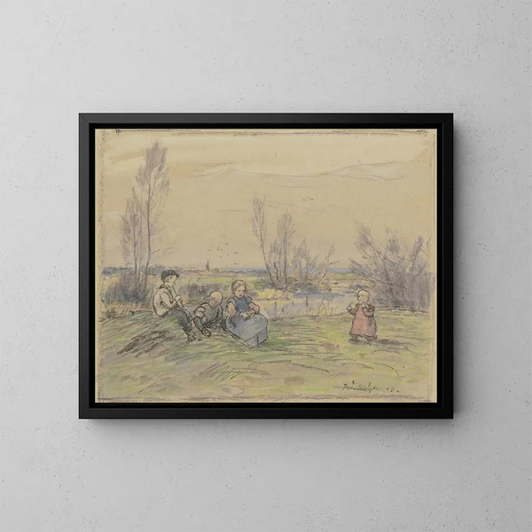 Bambini al ruscello - Ferdinand Balzer — quadro incorniciato alla parete