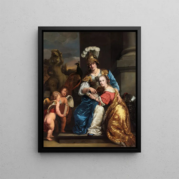 Margarita Trip nel ruolo di Minerva che istruisce sua sorella Anna Maria Trip - Ferdinand Bol — quadro incorniciato alla parete