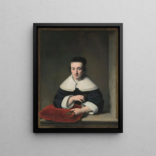 Ritratto di una dama a una finestra - Ferdinand Bol — quadro incorniciato alla parete