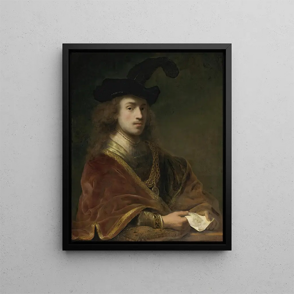 Autoritratto dietro un parapetto - Ferdinand Bol — quadro incorniciato alla parete