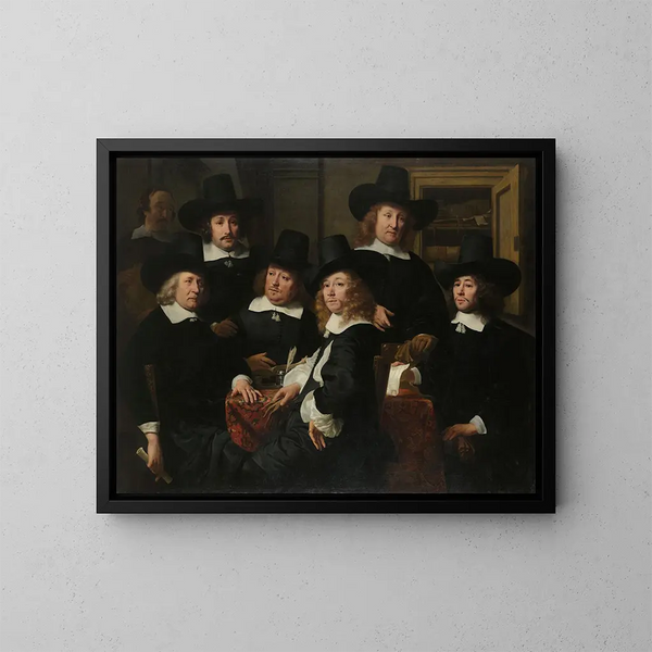 Sei reggenti e il precettore dell'istituto Nieuw Zijds per l'assistenza esterna ai poveri, Amsterdam 1657 - Ferdinand Bol — quadro incorniciato alla parete