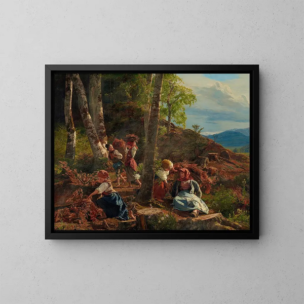 Raccolta di ramoscelli nella foresta viennese - Ferdinand Georg Waldmüller — quadro incorniciato alla parete
