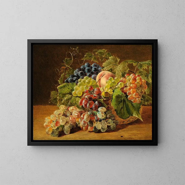 Natura morta con pesche e uva - Ferdinand Georg Waldmüller — quadro incorniciato alla parete