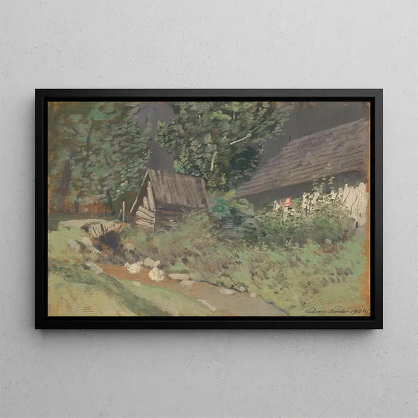 Dietro la stalla - Ferdinand Katona — quadro incorniciato alla parete
