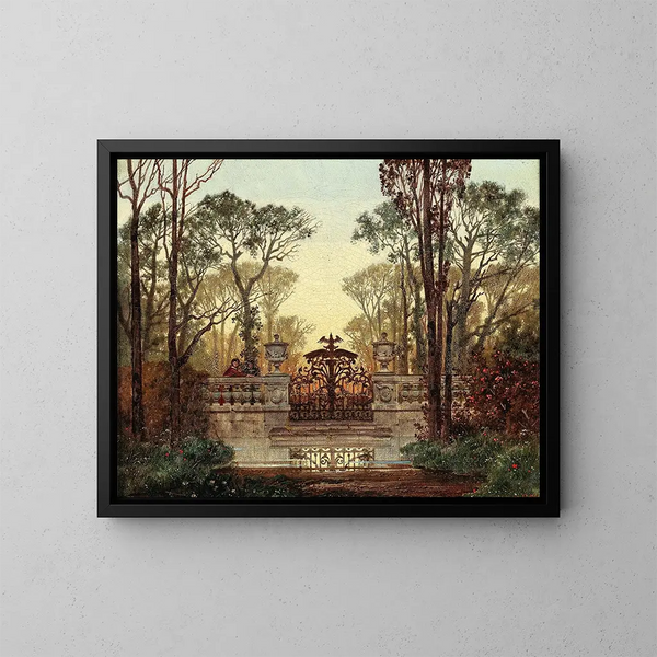 Nei giardini del castello - Ferdinand Knab — quadro incorniciato alla parete