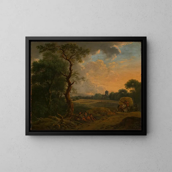 Paesaggio serale con carro di fieno - Ferdinand Kobell — quadro incorniciato alla parete