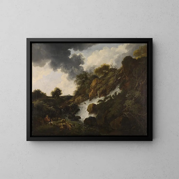 Paesaggio montano con cascata - Ferdinand Kobell — quadro incorniciato alla parete