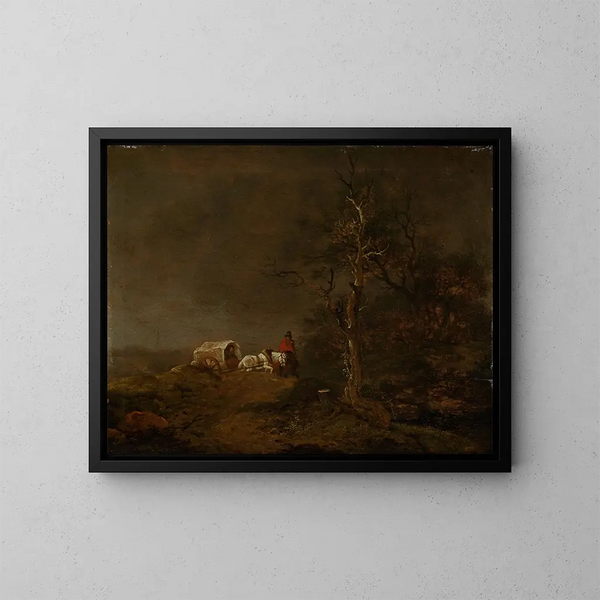 Paesaggio tempestoso con carro di contadino - Ferdinand Kobell — quadro incorniciato alla parete