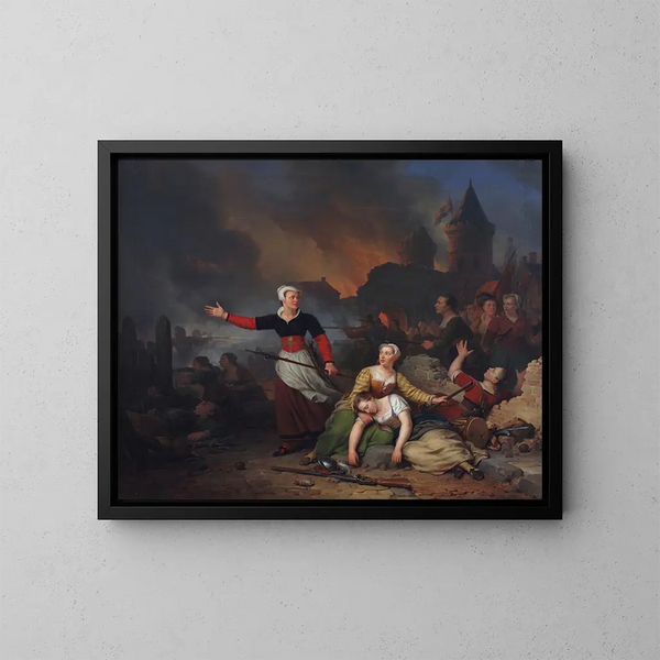 Kenau Simonsdr Hasselaar durante l'assedio di Haarlem - Ferdinand de Braekeleer — quadro incorniciato alla parete