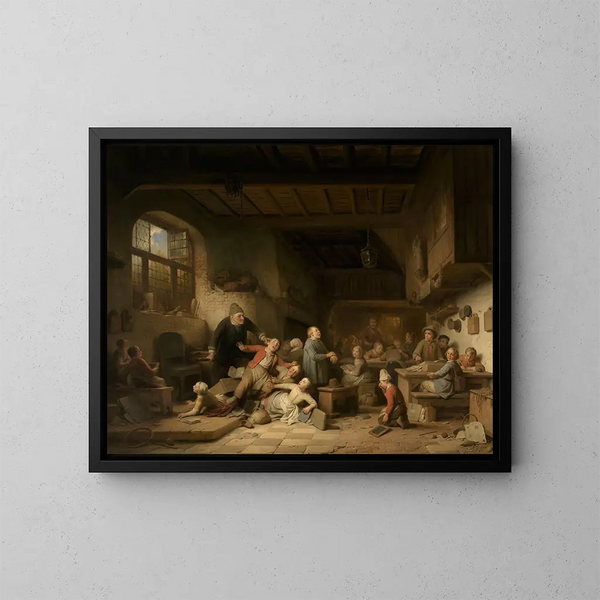 L'educazione nel villaggio - Ferdinand de Braekeleer — quadro incorniciato alla parete