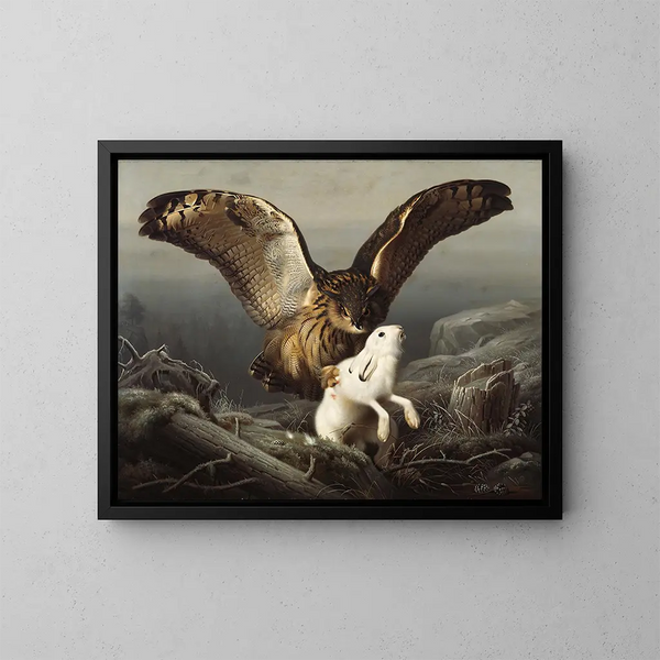 Un grande gufo cattura una lepre - Ferdinand von Wright — quadro incorniciato alla parete