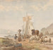 Figures con bestiame ai margini del fiume con un bacco - Julius Jacobus van de Sande Bakhuyzen — vista dell’opera