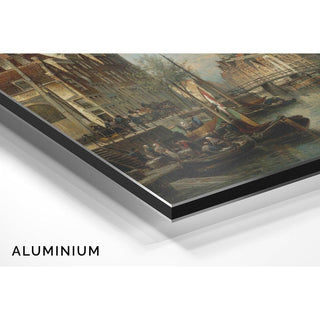 Figures et bateaux sur un canal d'Amsterdam avec la Zuiderkerk en arrière-plan - Cornelis Christiaan Dommelshuizen | Reproduction Tableau Décoration murale affiche copie