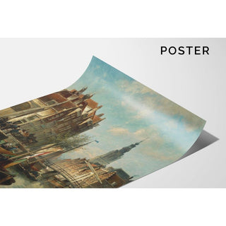 Figures et bateaux sur un canal d'Amsterdam avec la Zuiderkerk en arrière-plan - Cornelis Christiaan Dommelshuizen | Reproduction Tableau Décoration murale affiche copie