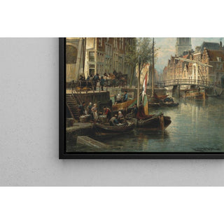 Figures et bateaux sur un canal d'Amsterdam avec la Zuiderkerk en arrière-plan - Cornelis Christiaan Dommelshuizen | Reproduction Tableau Décoration murale affiche copie