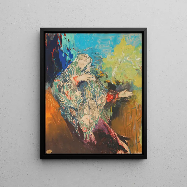 Paesaggistico danzante con scialle colorato - Filipp Malyavin — quadro incorniciato alla parete