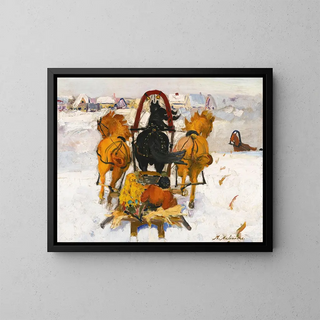 Troïka nella neve - Filipp Malyavin — quadro incorniciato alla parete