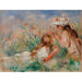 Riproduzione del dipinto Bambina sdraiata sull'erba e giovane ragazza che sistema un mazzo di fiori - Pierre-Auguste Renoir