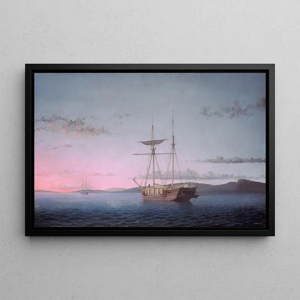 Goélettes di legno la sera sulla baia di Penobscot - Fitz Henry Lane — quadro incorniciato alla parete